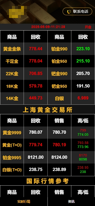 贵金属实时报价盘案例